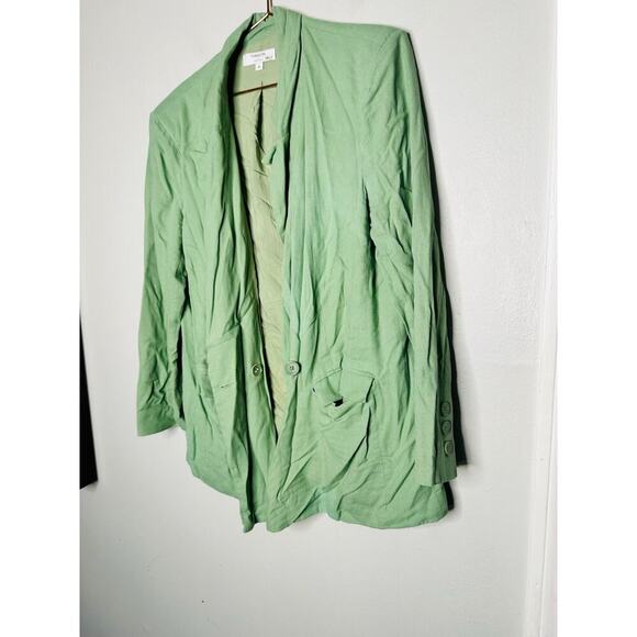 THAKOON COLLECTIVE Green Linen Blend Front Button Oversized Blazer Size 6 - Picture 11 of 14